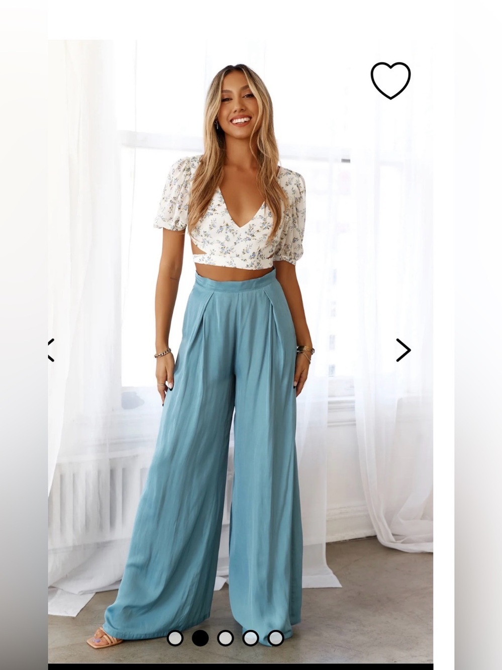 Hello Molly High Waist Wide Leg Flowy Pants Teal Blue Size US 4 NWOT